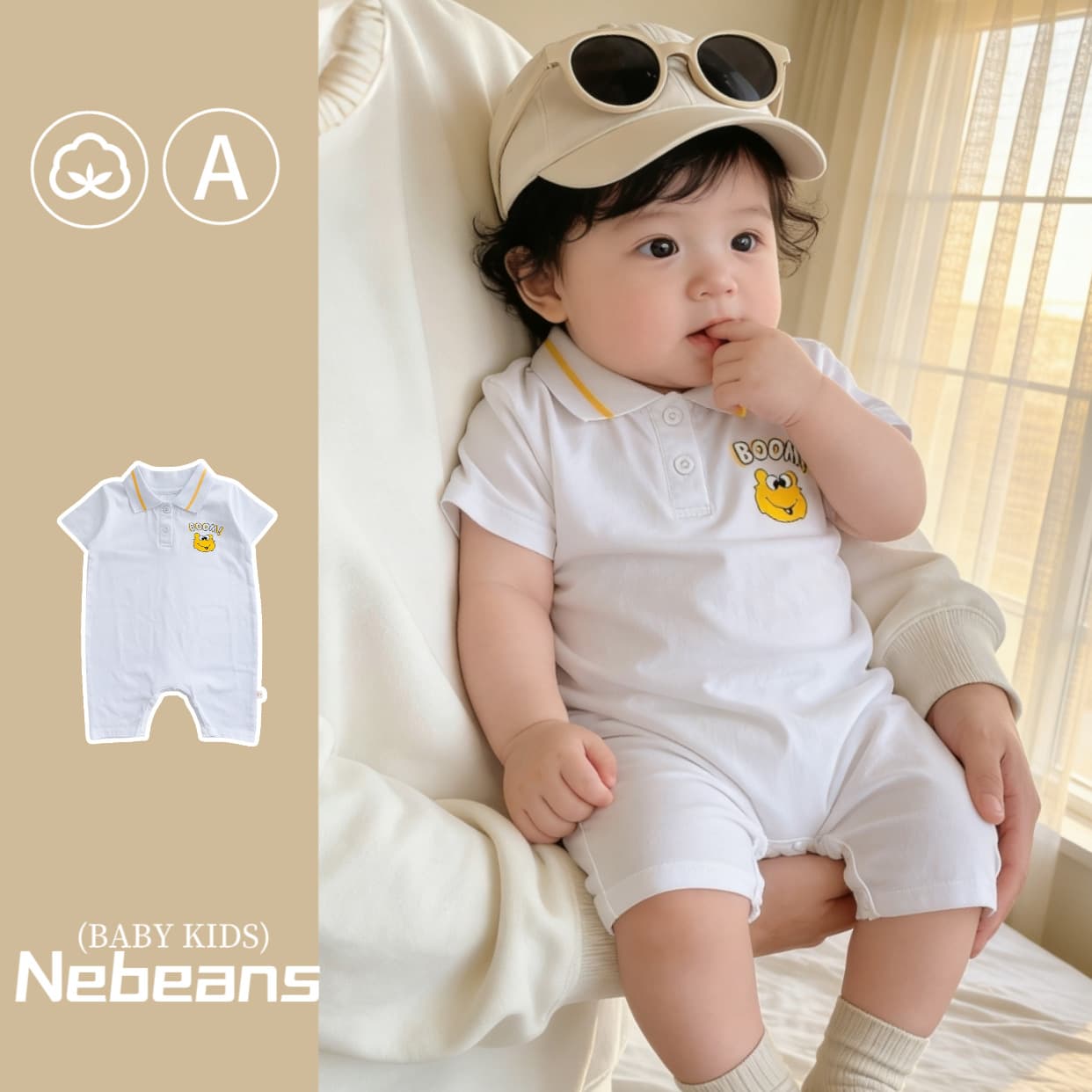 3-6-9-12 Months Newborn Baby Boy Girl Clothes Summer Short Sleeve Sesame Street Polo Collar Bodysuit Romper