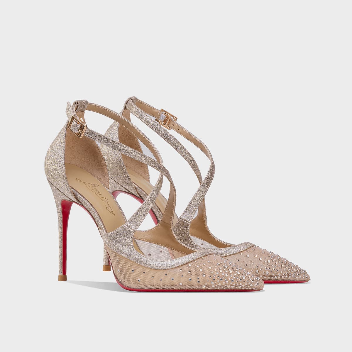 2026 Summer New European and American Style Ultra-Pretty Mesh Rhinestone Cross-Strap High Heels for Wedding Dress Matching