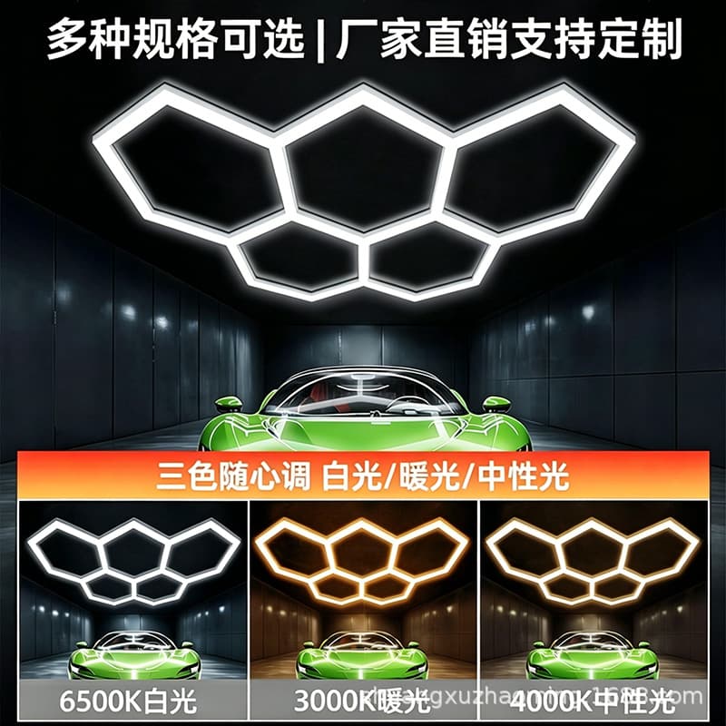 Tri-Color Dimming Car Detailing Work Light, Film Application Honeycomb Garage Barbershop Auto Repair Adjustable Wash Bay Light for Cross-Border