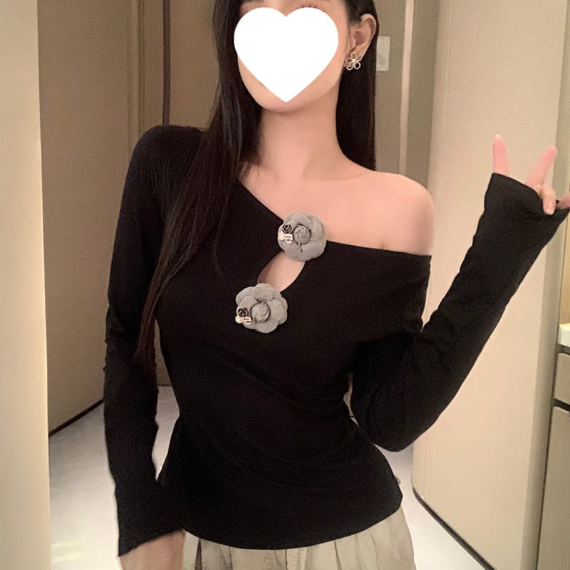 New Autumn/Winter Pure and Sexy Style Short Long-Sleeve T-Shirt for Women, Slim Fit, Flattering, Versatile Design Base Top