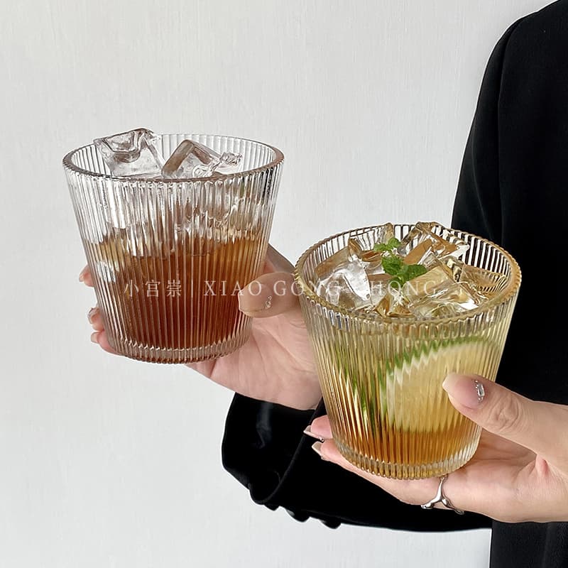 Japanese Retro Simple Striped Glass Cup Ins Tea Cup Juice Cup Coffee Cup Water Cup Milk Cup Wine Glass