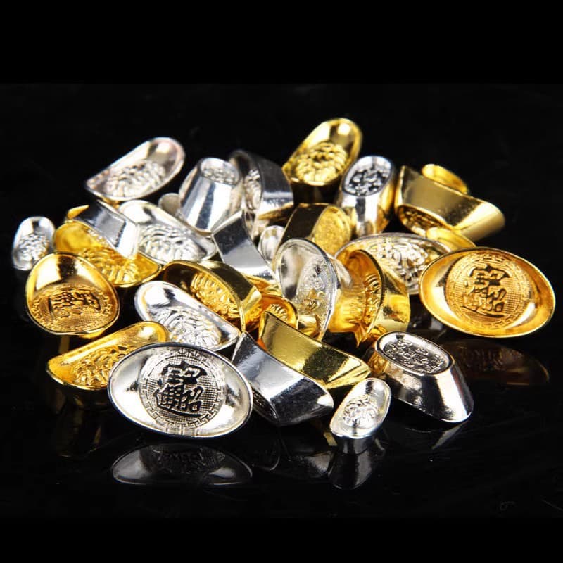 Ingots, gold and silver ingots in various sizes, solid alloy retro small ingots, offerings, gold and silver bricks, silver ingots