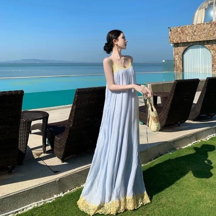 Seaside atmosphere long skirt super fairy beach skirt women's summer Sanya seaside vacation dress suspender skirt women's clothing