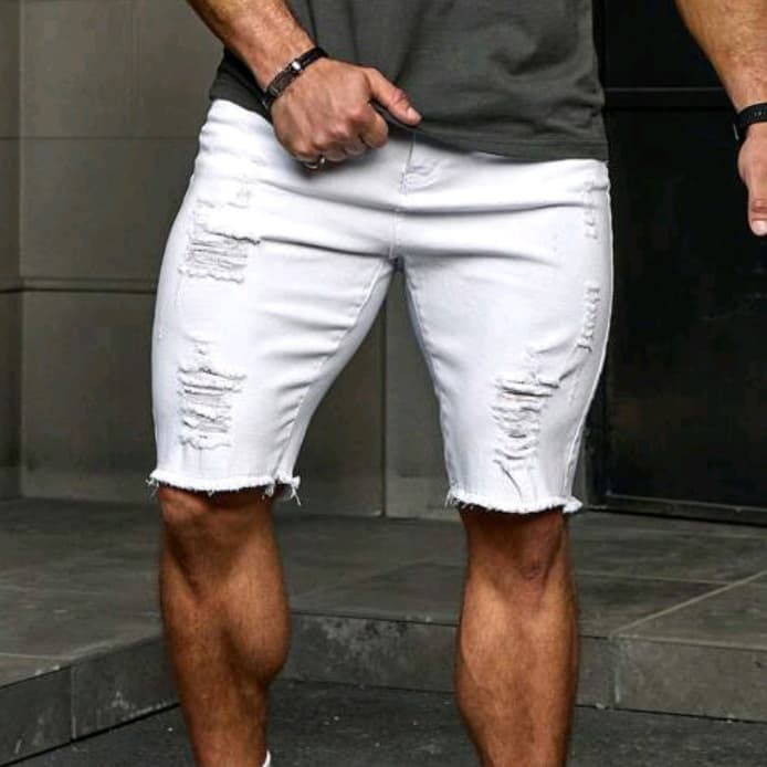 Overseas Cross-border Ripped Jeans, Designer Ripped Jeans, Multi-Rip Hand-Distressed Denim Shorts for Men