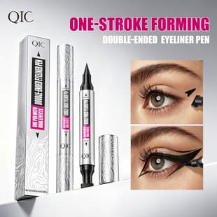 Cross-Border QIC Smooth Natural Black Stamp Eyeliner Pen, Waterproof, Sweat-Resistant, Smudge-Proof Dual-Ended Eyeliner
