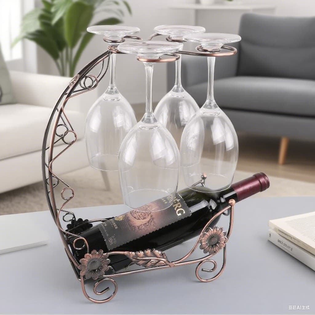 European Style Red Wine Rack with Hanging Wine Glass Holder, Stemware Rack for Wine Cabinet Decoration, Household European Wine Rack