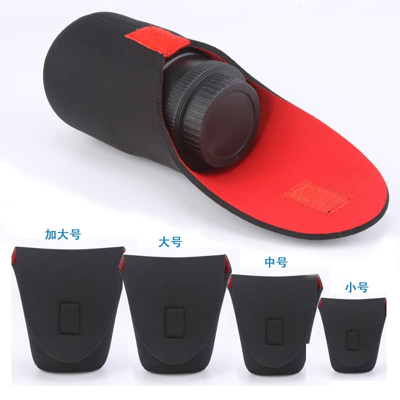 DSLR camera lens bag, cross-border lens pouch, diving material, red and black lens barrel storage bag, elastic protective cover, in stock.