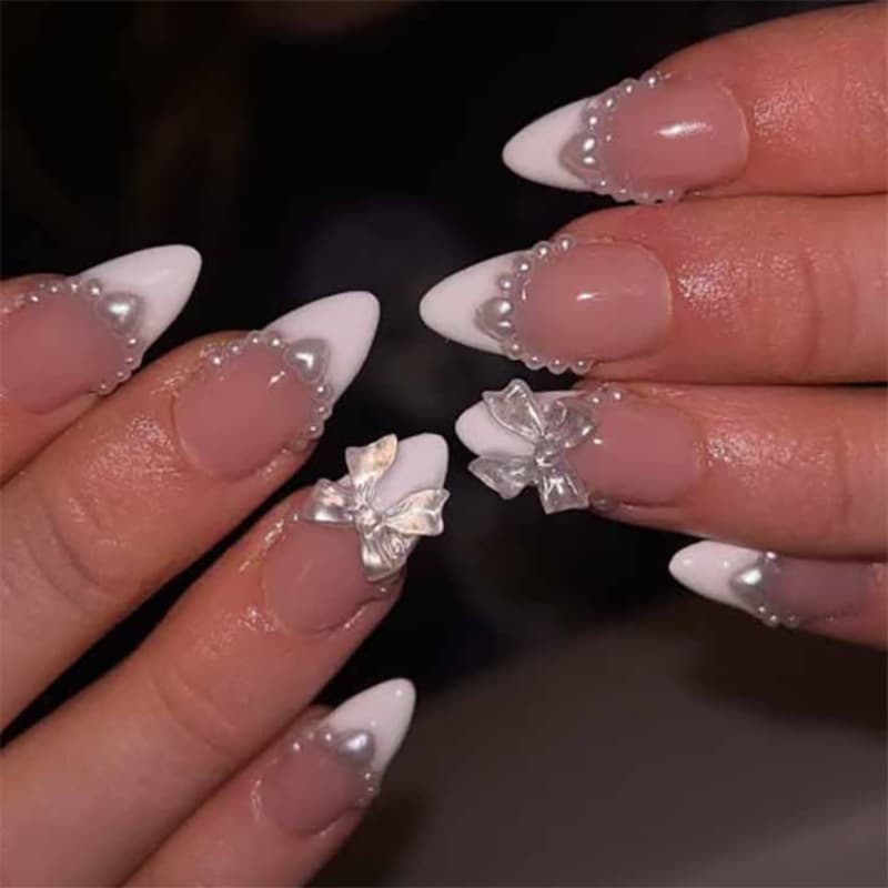 Cross-border Wearable Nail Art Tips French Almond Shape False Nails Removable Reusable Nail Tips Nails Wholesale