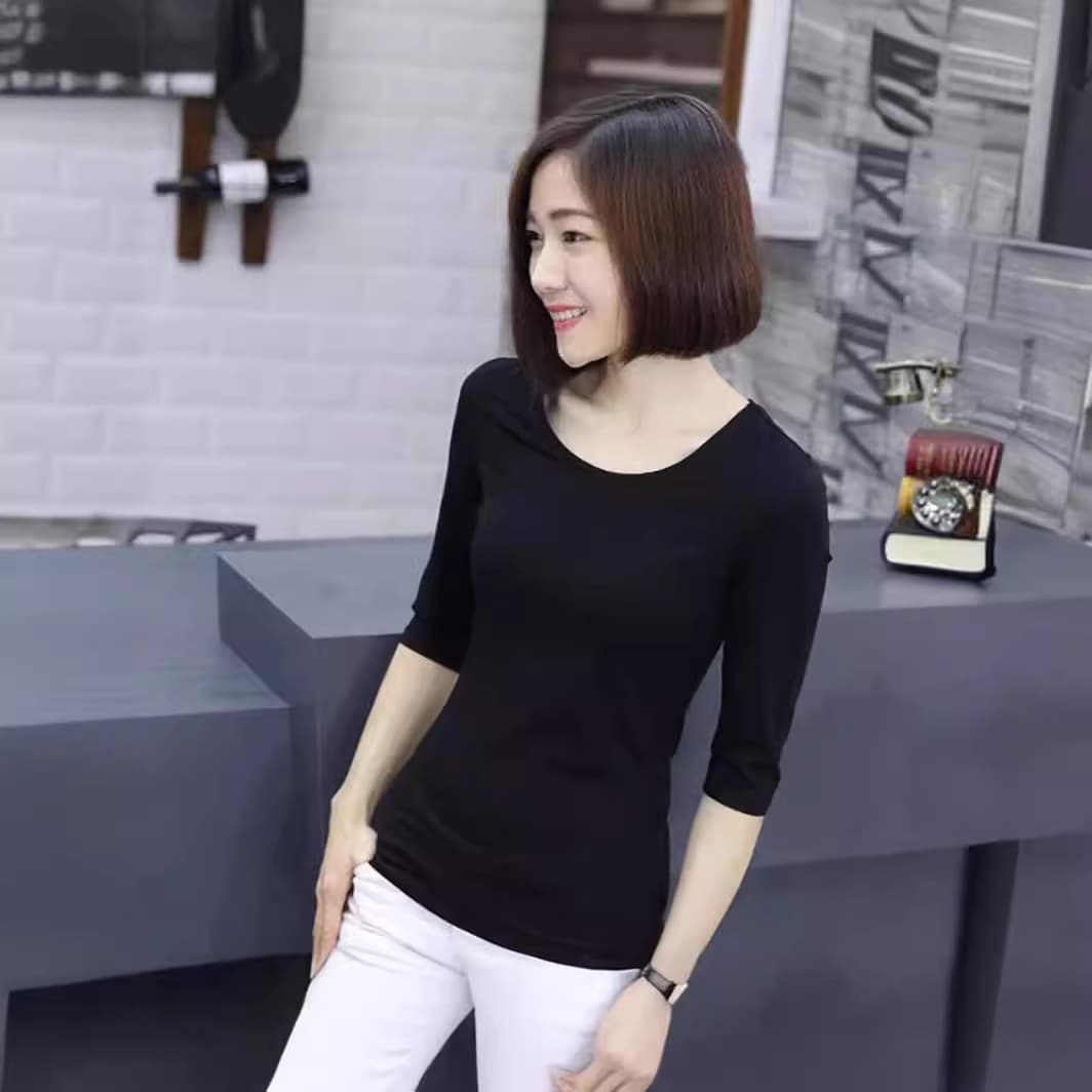 Slim Fit Women's Cap Sleeve T-Shirt for Spring and Summer, Casual Versatile Basic Top in Black and White, Slimming Plus Size Solid Color Blouse