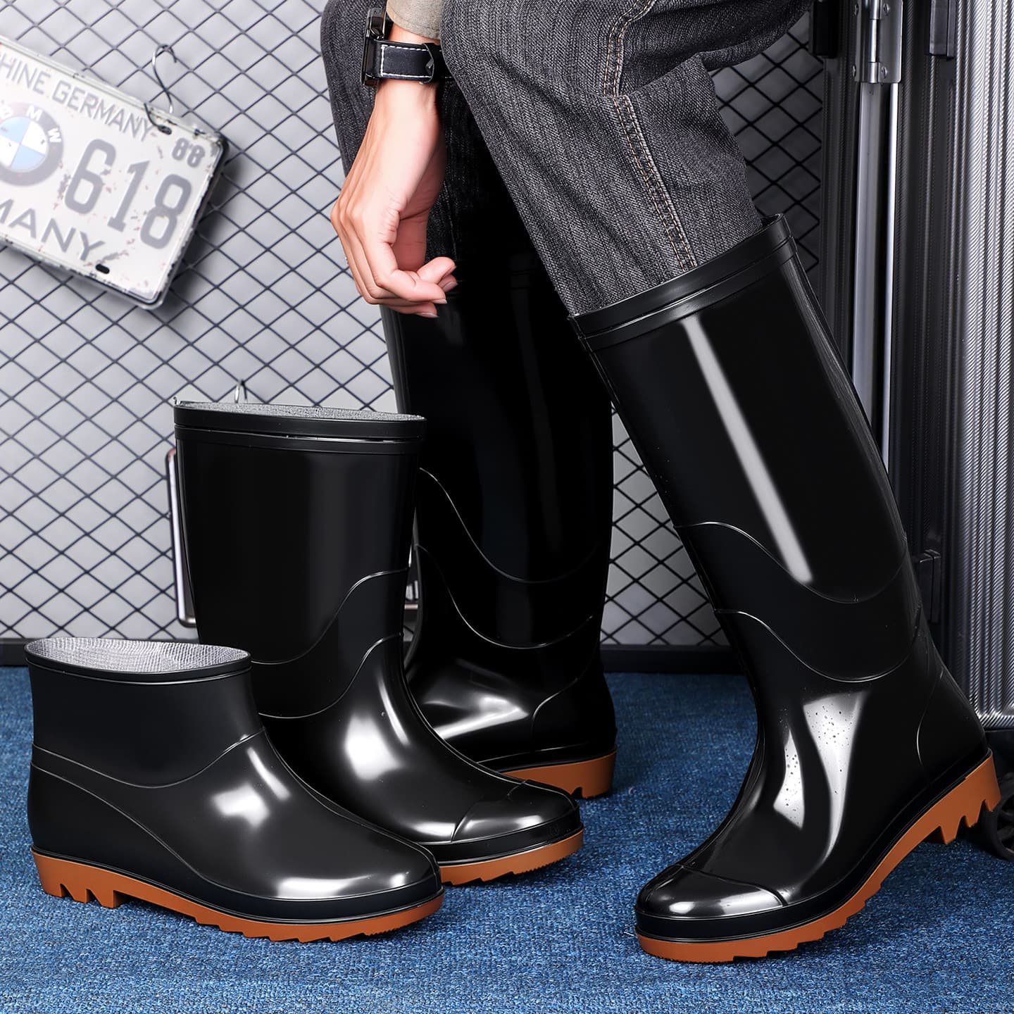 Men's Rain Boots High-Top Mid-Top Work Safety Boots Women's Fleece-Lined Export Rain Boots Thickened Rubber Shoes Kitchen