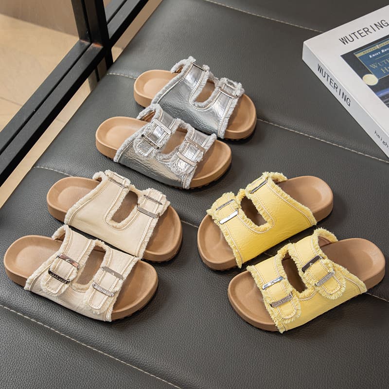 Children's Thick-Soled Birkenstock Sandals 2026 Summer New Korean Style Girls' Square Buckle Lazy One-Strap Beach Sandals