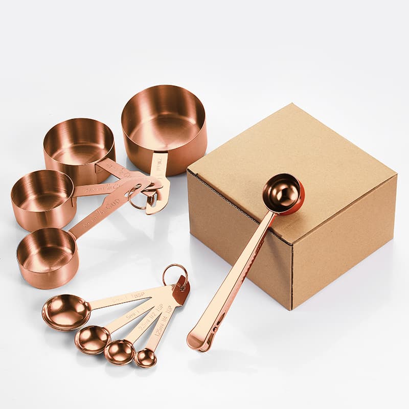 Baking Tools Stainless Steel Measuring Cup and Measuring Spoon 9-Piece Set, Large and Small 4-Piece Set, Rose Gold Scale Measuring Spoon and Measuring Cup Set
