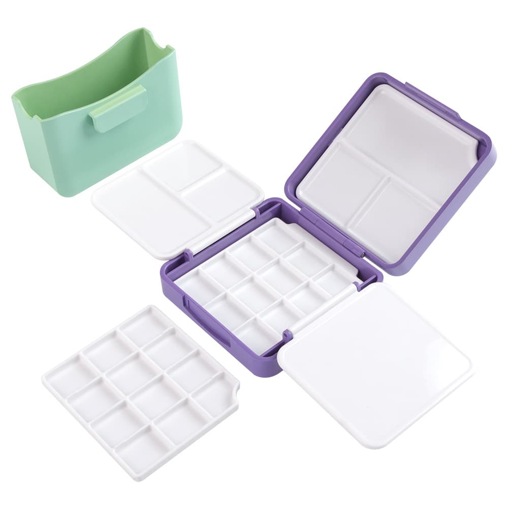 Contrasting color portable travel plastic palette box with bucket, simple and creative mini manicure paint packaging