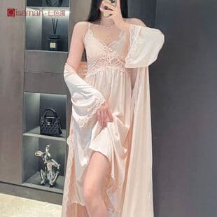 French Style Long Chemise with Adjustable Straps, Slimming High Waist with Built-in Pads, Sexy Lace Loungewear, Pure Desire Nightgown for Women