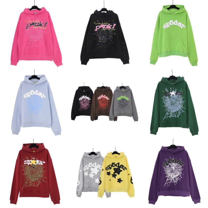 European and American Streetwear Oversized Loose Hoodie Set for Men and Women Cross-Border SP5DER Spider Web Print Hoodie