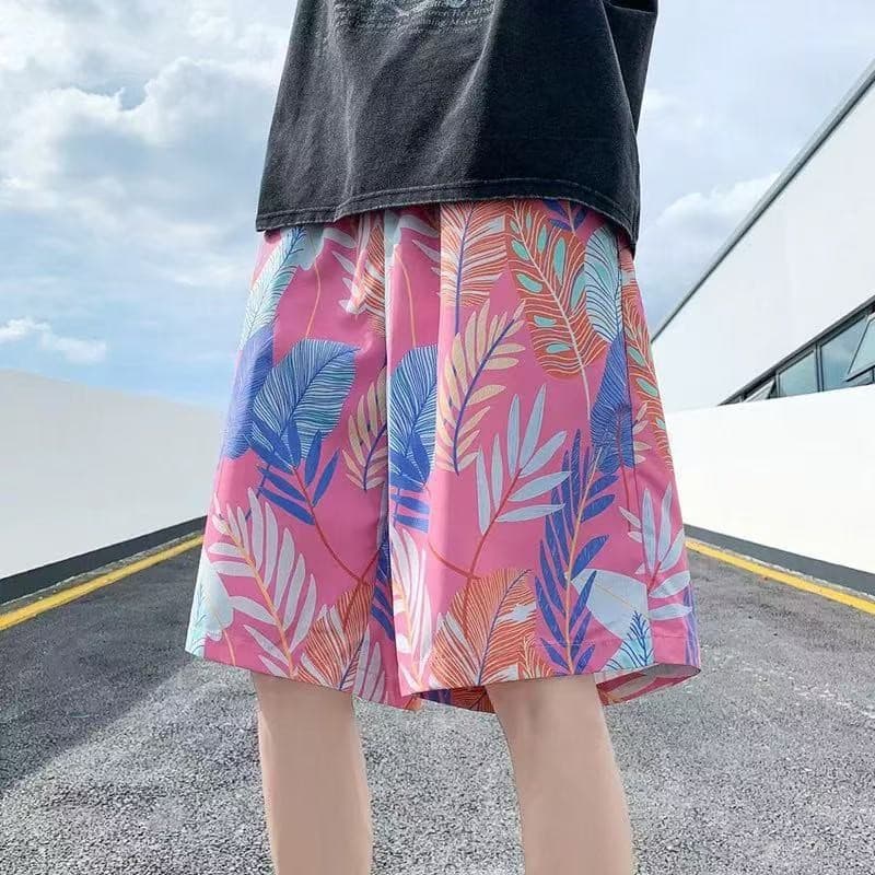 Shorts men's five-point summer fashion brand casual beach Hawaiian print large pants quick-drying sports rayon pants
