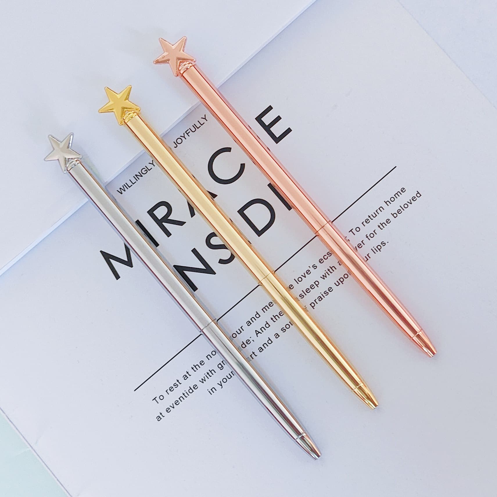 Creative five-pointed star shape metal ballpoint pen with electroplating process, star activity gift pen, ballpoint pen in stock wholesale