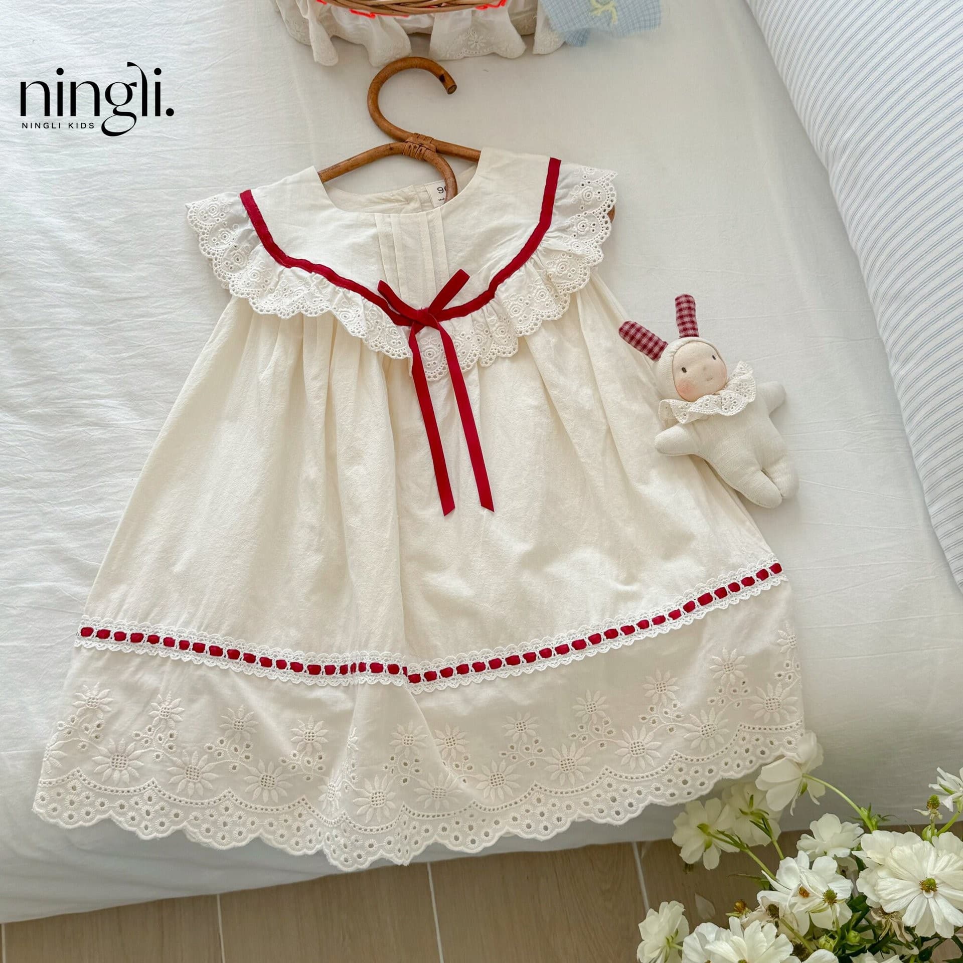 Lixia girls red bow lace sleeveless dress children's skirt baby cotton princess dress