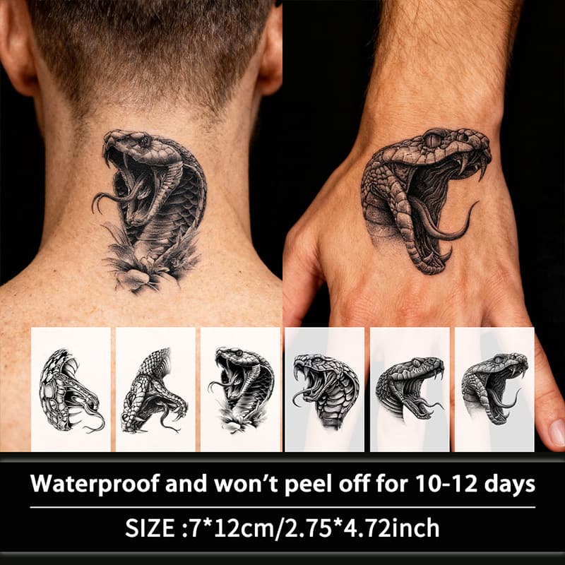 TEMU's popular black viper herbal tattoo stickers are durable and waterproof, cute and ferocious snake tattoos on men's and women's arms