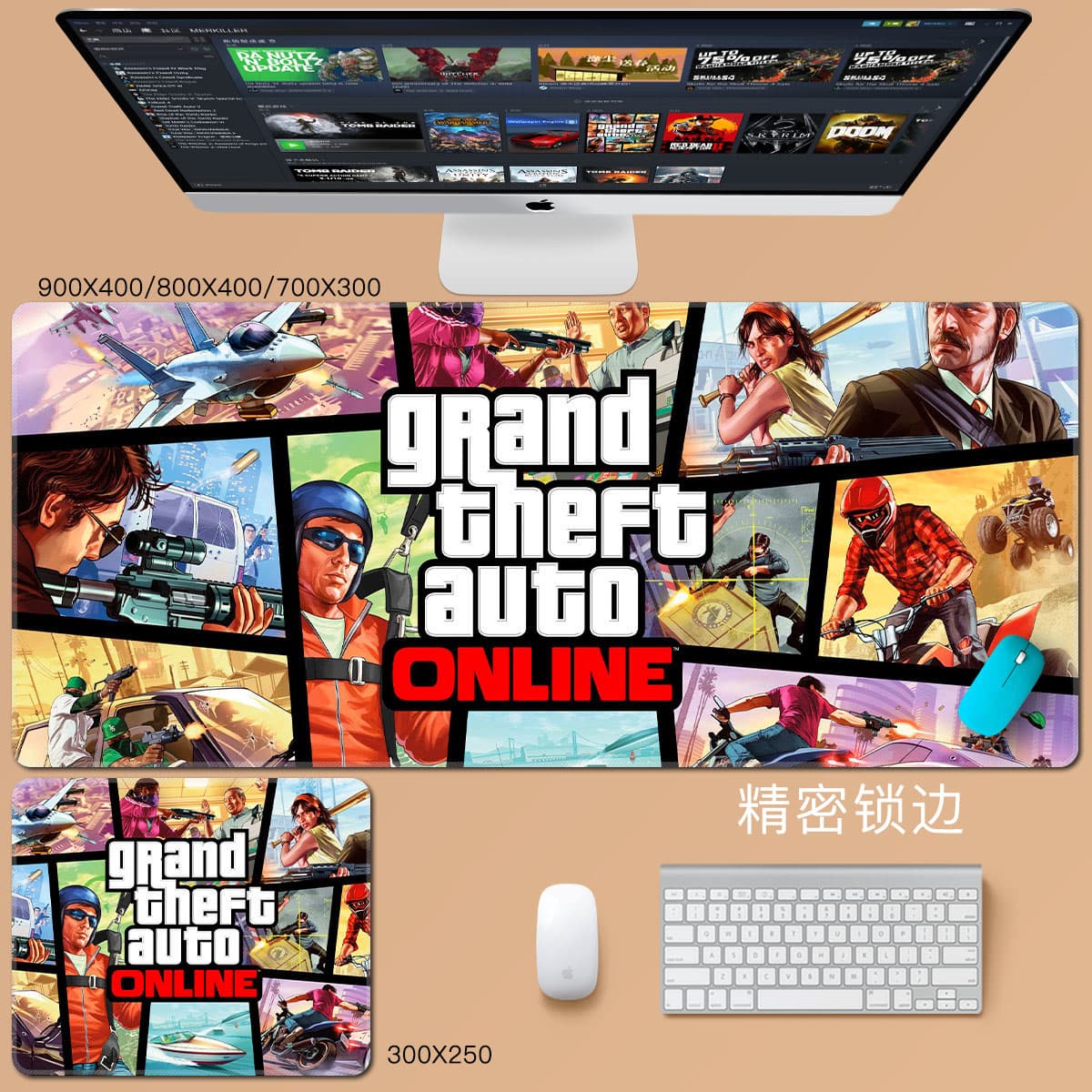 3mm GTA5 Mouse Pad Extra Large Stitched Edge Grand Theft Auto V Computer Desk Mat Rockstar Games Merchandise