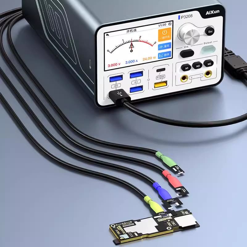 Axiom P3208 Intelligent Voltage-Stabilized Power Meter for Apple and Android Phone Repair, Fast Charging DC Detection Power Meter with Ribbon Cable