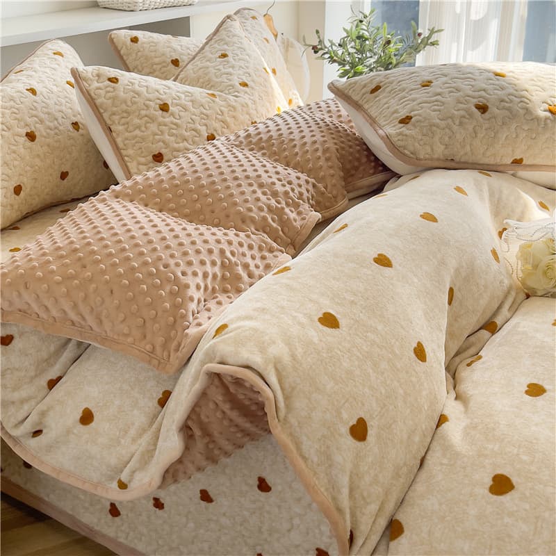 Winter Thickened Milk Velvet Bean Velvet Bed Cover Four-Piece Set Coral Flannel Double-Sided Flannel Quilt Cover Winter Bedding