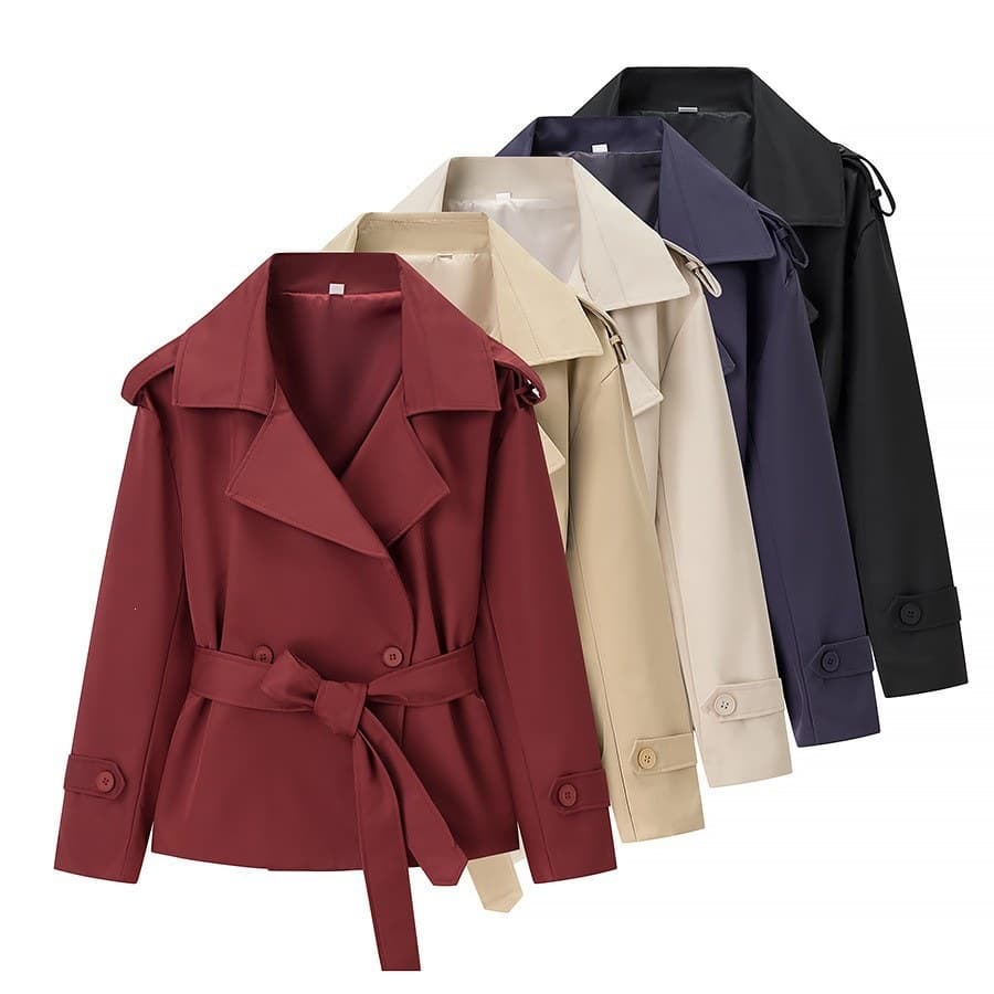 ZCZA self-made European and American style new women's clothing fashion versatile everyday solid color belt short jacket