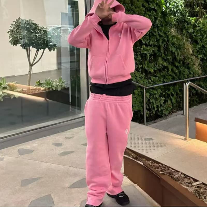 Cross-Border Embroidered Zipper Sweatpants Casual Pants Hip Hop Rap Street American Size Men's and Women's Sweatpants Wholesale