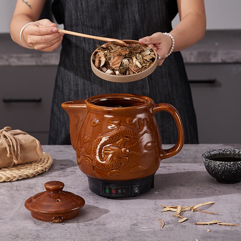 Automatic Herbal Medicine Pot with Plug-in, Purple Clay Herbal Medicine Casserole, Double Dragon Pot, Ceramic Intelligent Chinese Medicine Pot