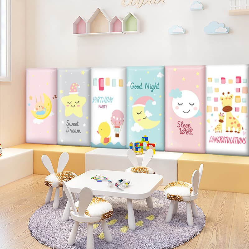 Tatami-style upholstered wall panel, children's room PU headboard upholstery self-adhesive baby anti-collision sticker, cartoon headboard backrest.