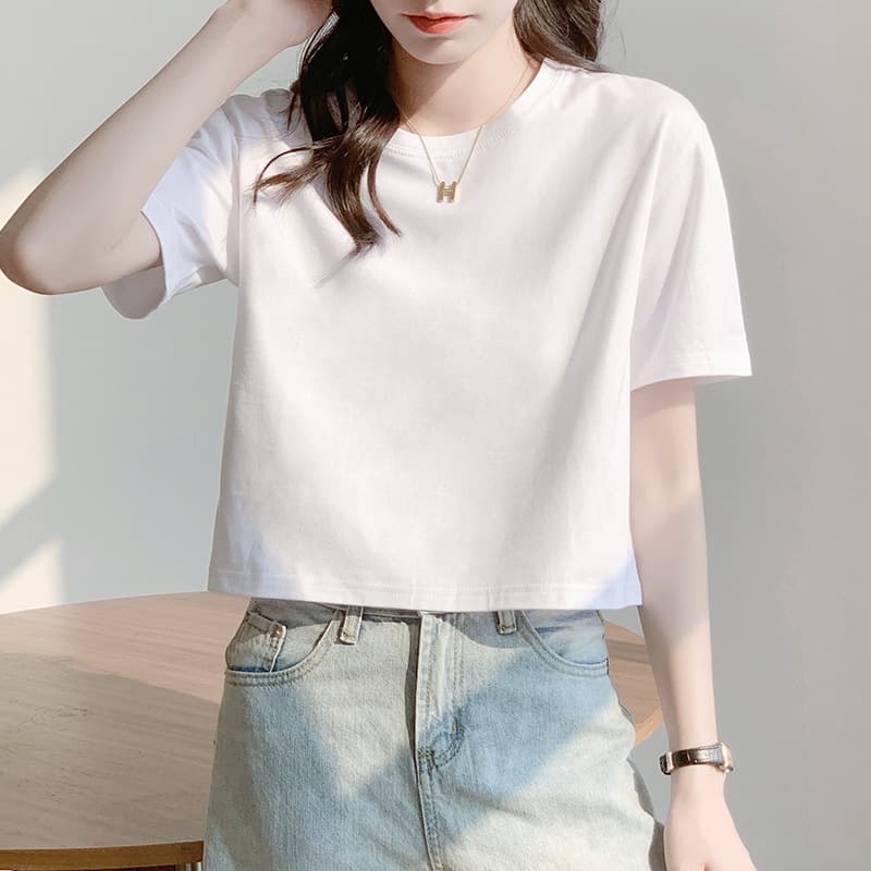 V-Neck Black T-Shirt for Women Short Sleeve 2024 New Summer Petite Slim Fit Cropped Top