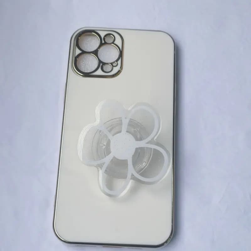 Ins minimalist niche transparent black flower resin air cushion phone case stand creative retractable universal back sticker.