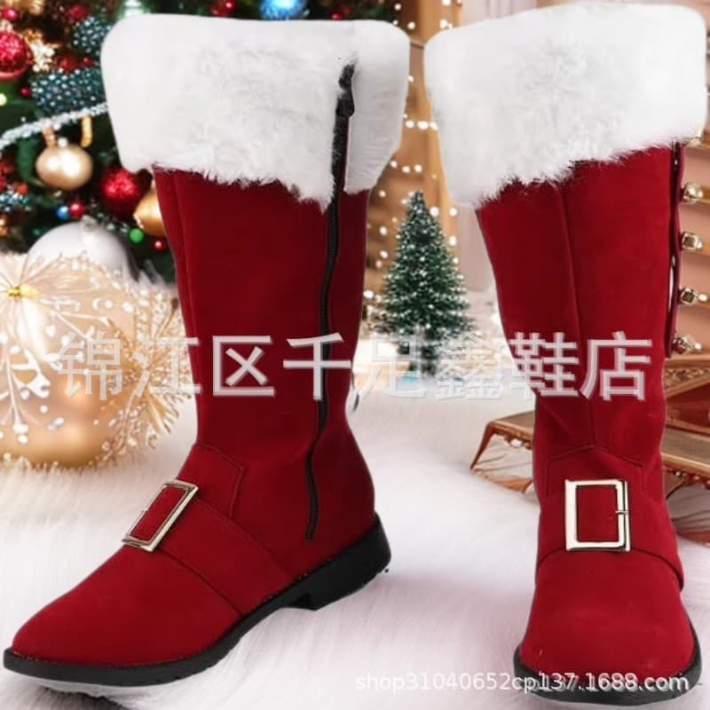 Wish 2025 Cross-Border Suede New Bell New Christmas Red Furry Boots Foreign Trade Men's Boots Cosplay