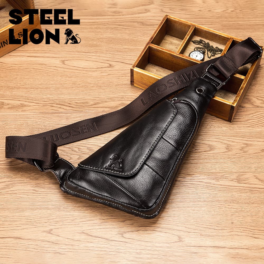 Men's Genuine Leather Chest Bag, Cowhide Crossbody Bag, Casual Shoulder Bag, Top Layer Leather Small Sling Bag, Commuter Mini Bag