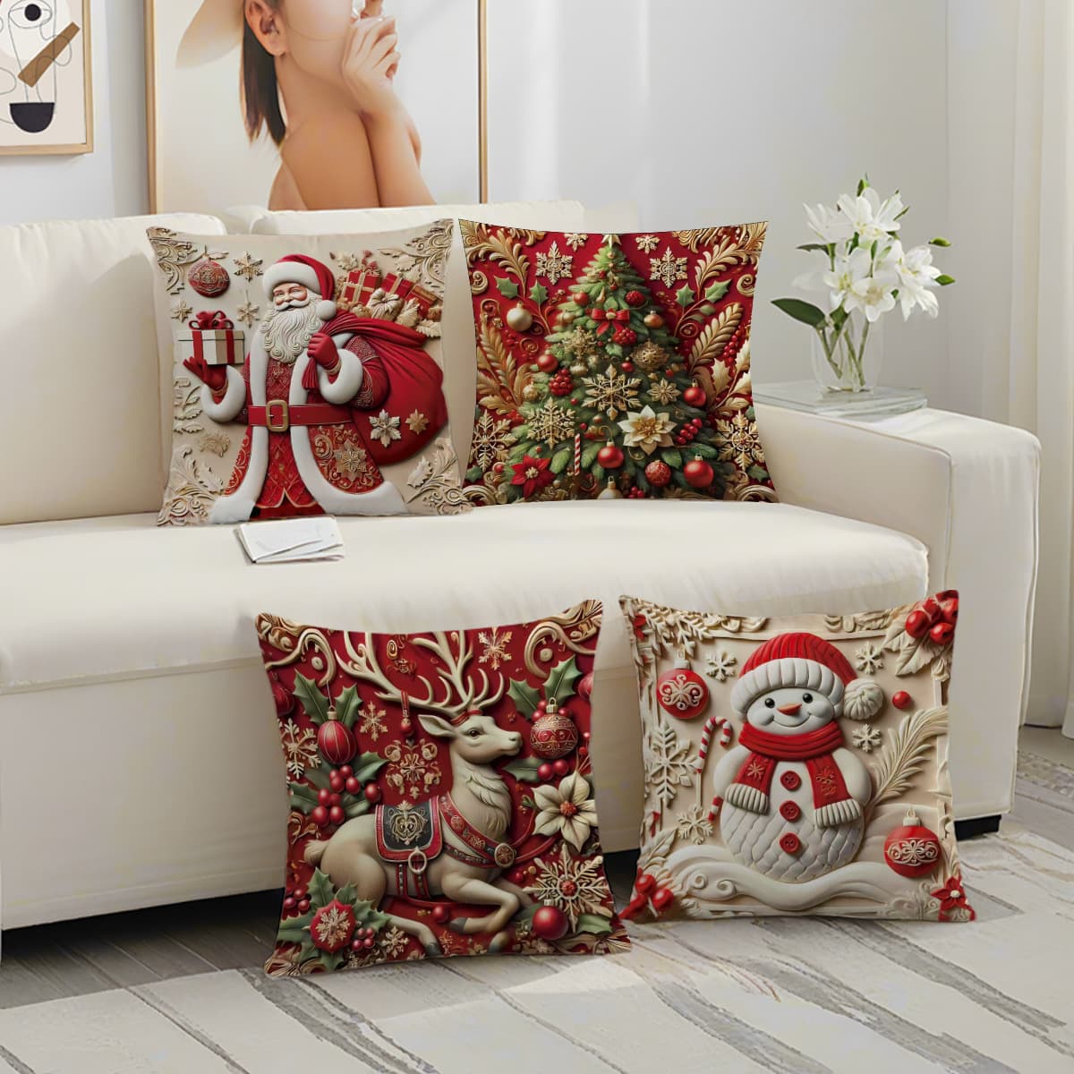 Amazon TEMU Hot Seller Short Plush Peach Skin Printed Christmas Pillowcase, Living Room Sofa Cushion Christmas Decoration