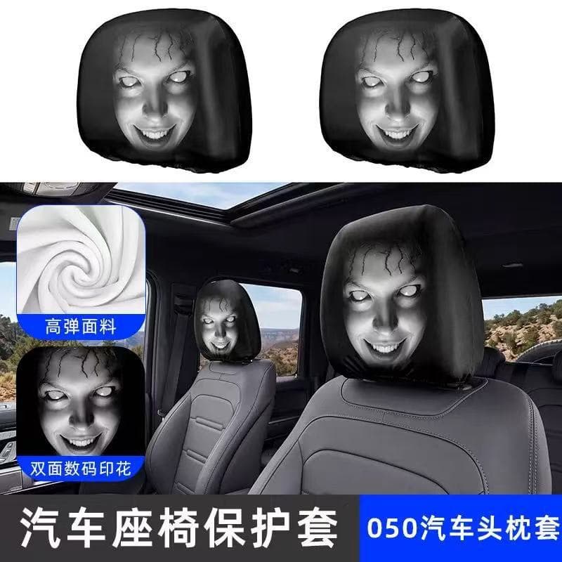 Foreign trade cross-border black skull car print headrest cover universal elastic style funny and interesting car headrest cover