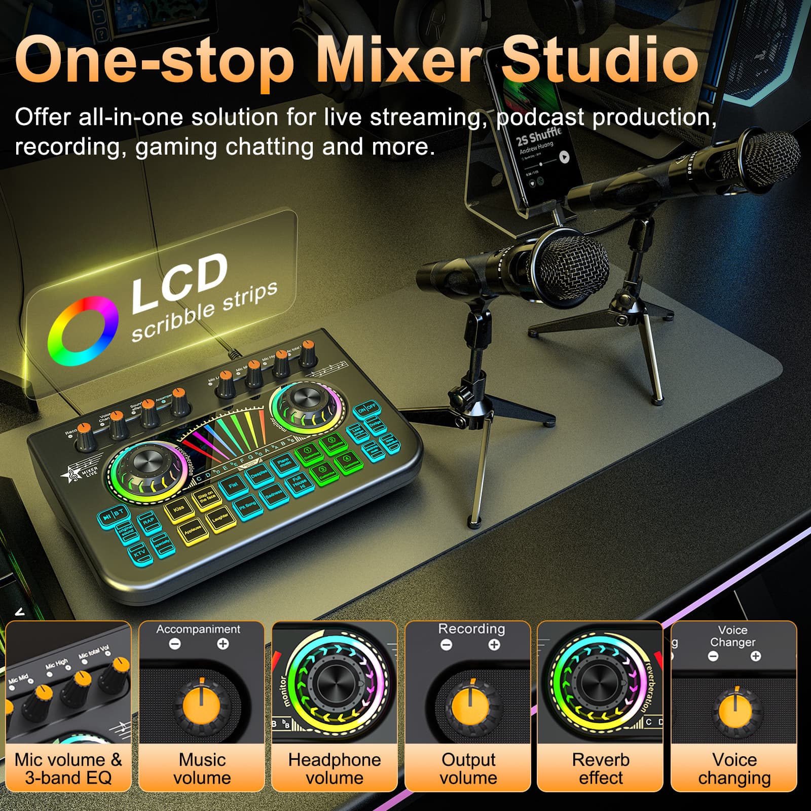 TENLAMP X3-Dual E300 English Version Sound Card Full Set for Live Singing on Mobile and Computer, Host Karaoke