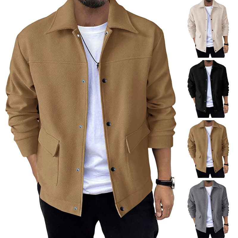 New Men's Notch Lapel Wool Jacket for Cross-Border Amazon EU/US, Autumn/Winter British Casual Versatile Warm Coat