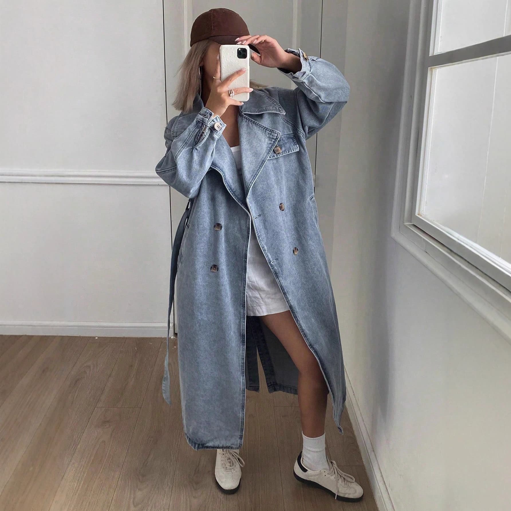 European and American Cross-Border Autumn New Arrival Fashion Casual Retro Denim Women's Loose Trench Coat 89299