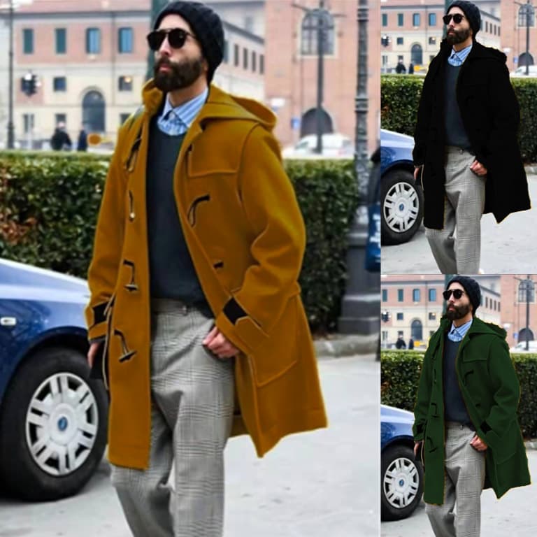 Men's Standalone Wool Coat with Horn Buttons, Thickened Hooded Jacket, New Woolen Trench Coat