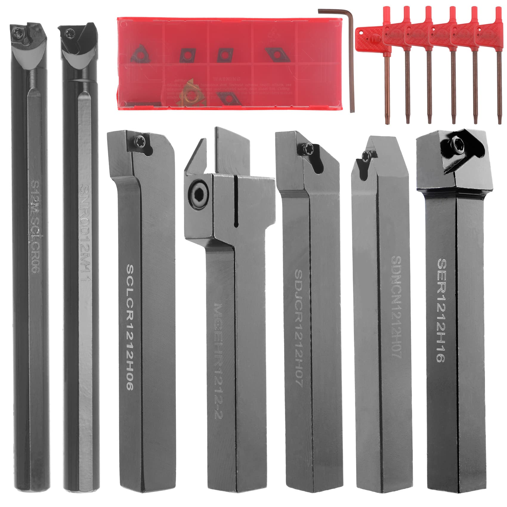 7-Piece 12MM Shank Diameter Lathe Turning Tool Set, Hard Metal Inserts for CNC Machining Steel