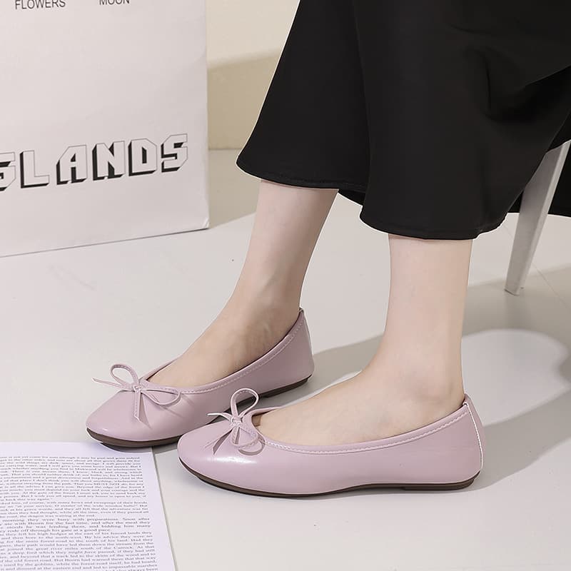 Shallow Bowknot Flats 2026 Summer Flat Retro Large Size Loafers Cross-Border Korean Style Gentle Casual Women's Shoes