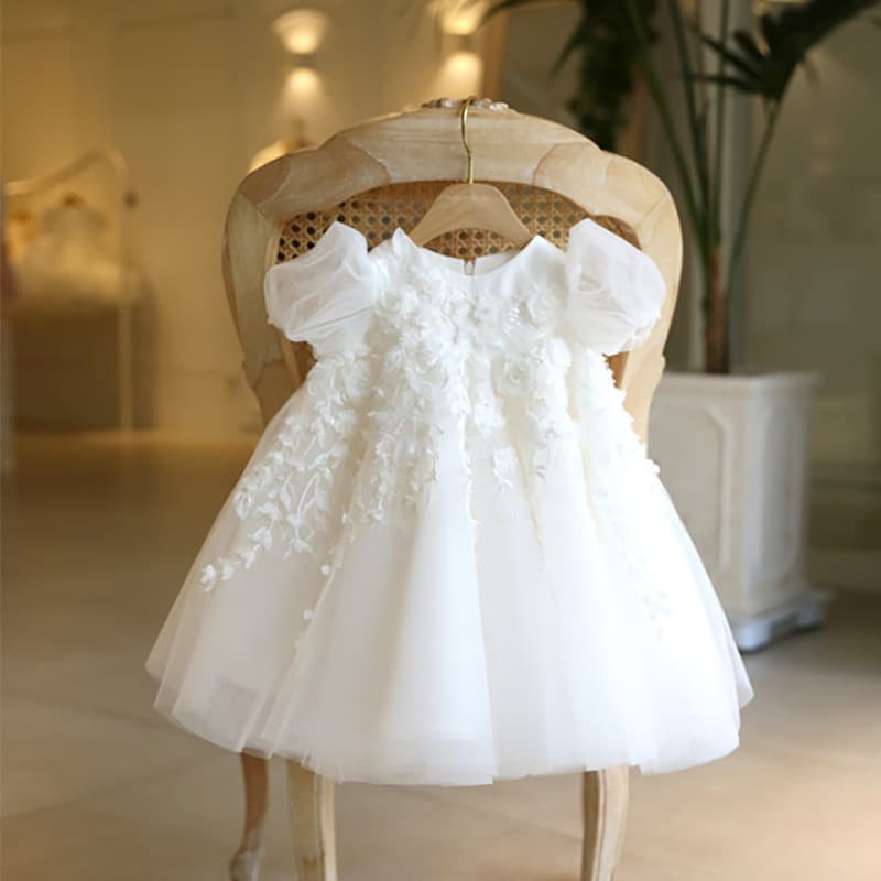 Princess Style Birthday Cake Dress High Waist Puffy Skirt Children's Birthday Wedding Dress Flower Girl Costume for Girls