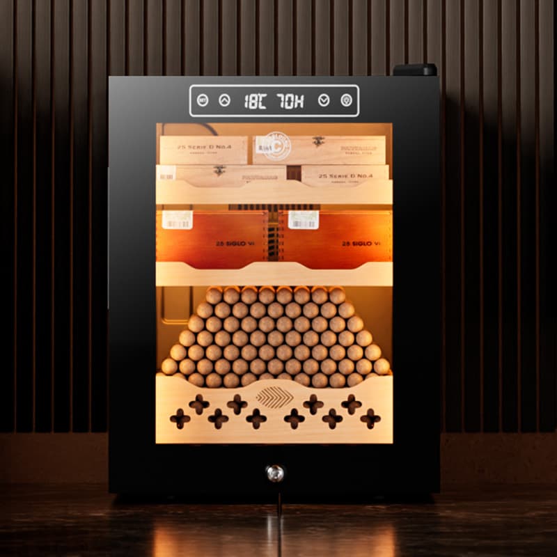 Qielong 32C Cigarette Cabinet, Home Use, Intelligent, Constant Temperature and Humidity, Rich Aroma, Cedar Wood Shelves, Energy-Saving and Quiet.