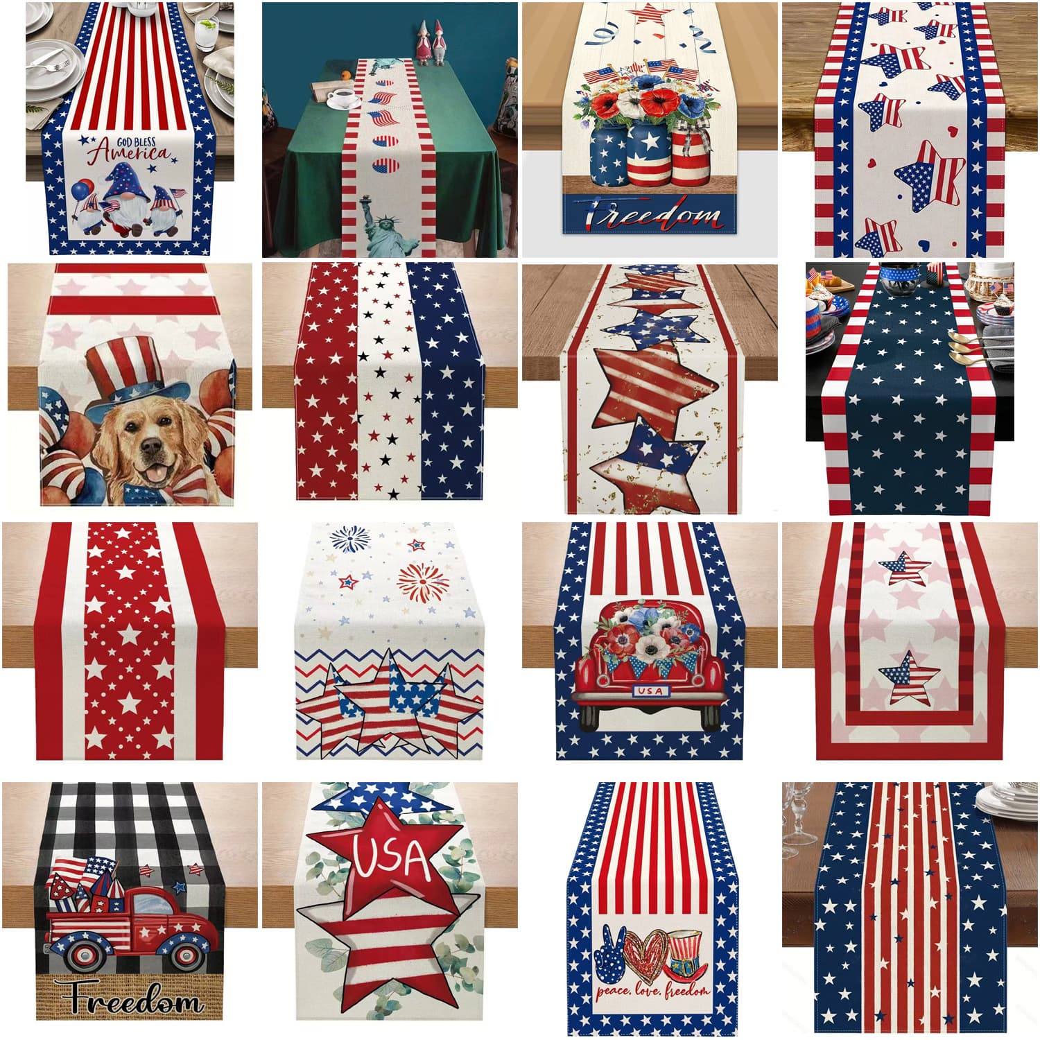 Cross-border 2025 New Independence Day Table Runner Nordic Living Room Coffee Table Holiday Linen Star Stripe Decorative Tablecloth