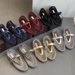 Stretch Mesh Rhinestone Ballet Casual Dance Shoes 2026 Spring Summer New Round Toe Buckle Flat Women's Shoes