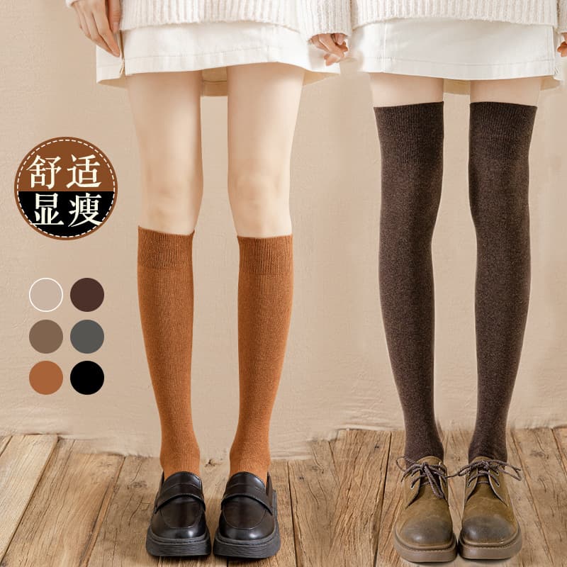 Women's calf socks, spring and autumn warm anti-slip long socks, mid-calf cotton socks, autumn high-top black women's stockings
