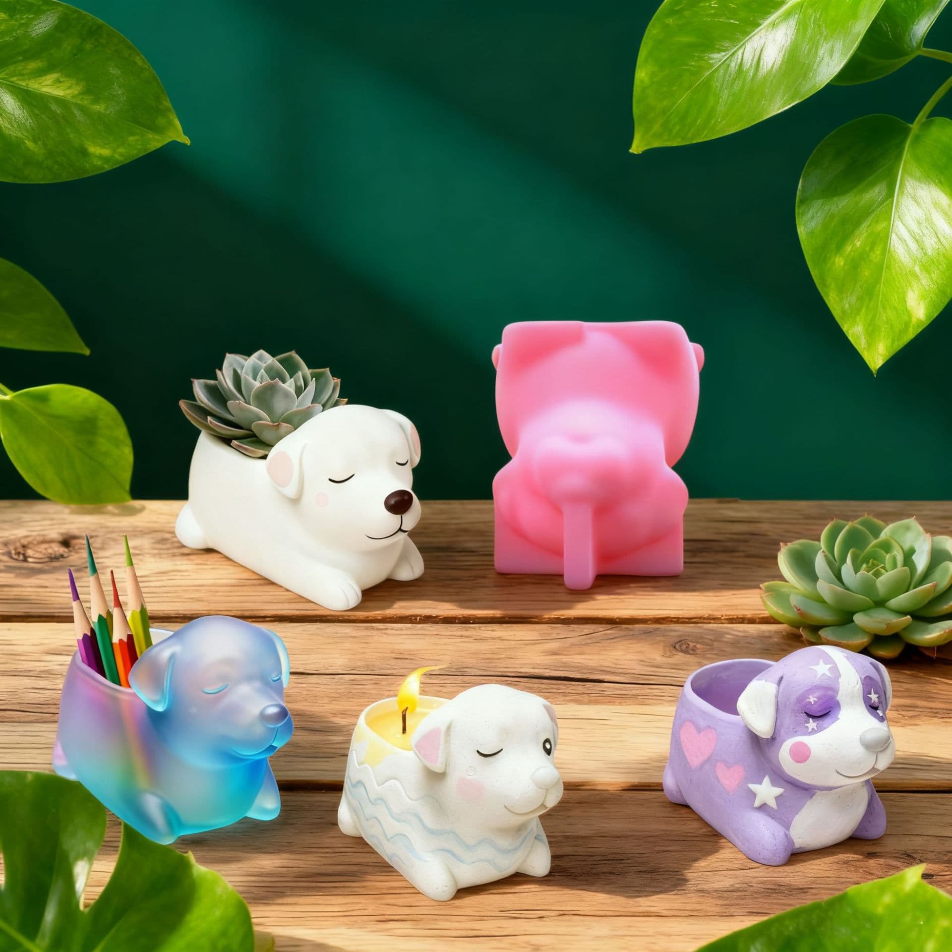 Puppy flower pot silicone mold handmade DIY succulent plant flower pot candle cup plaster decorative decorative mold C4