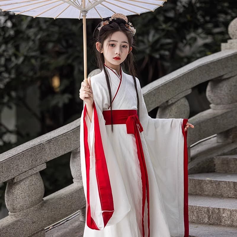 White Girls' Fairy Hanfu Wei-Jin Style Northern and Southern Dynasties 2026 New Spring Ancient Costume Children's Wide-Sleeve Flowing Fairy Dress
