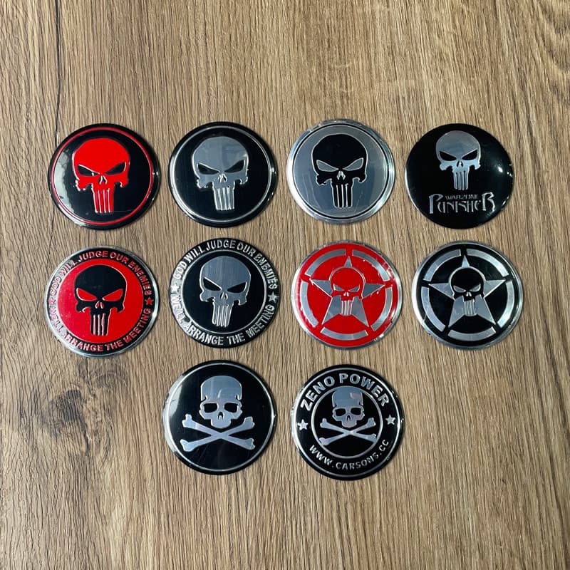 Modified Skull Wheel Center Cap Sticker Punisher Tire Hub Logo Aluminum Curved Surface 56mm Wheel Hub Emblem